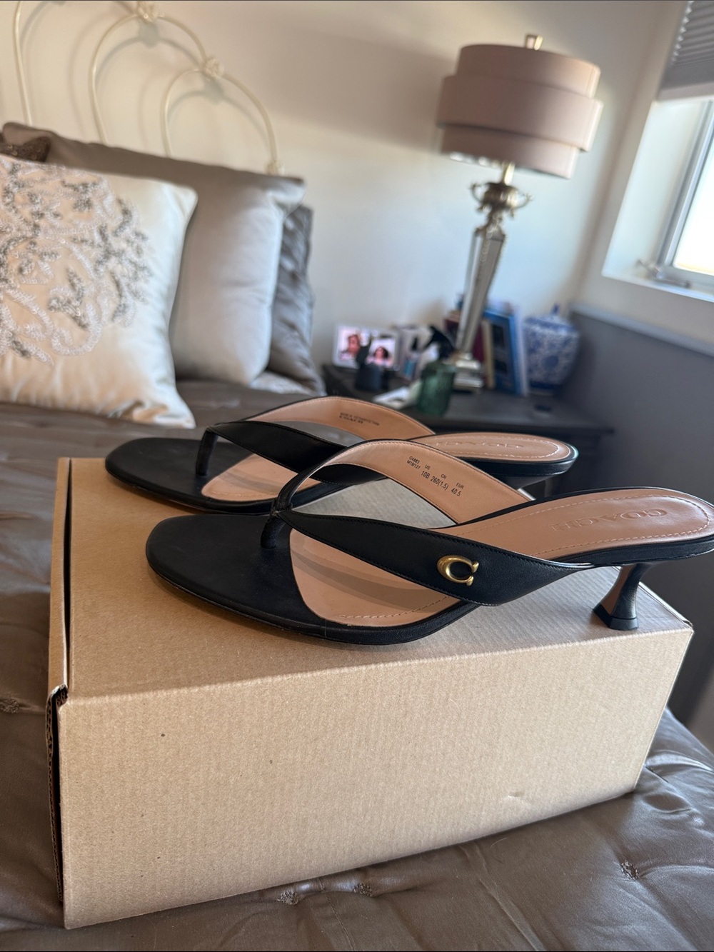 Coach Audrey Leather Thong Sandals in Black